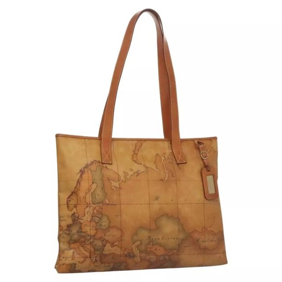 PRIMA CLASSE Hand Bag Leather PVC Beige Brown gold Auth - Picture 4 of 16